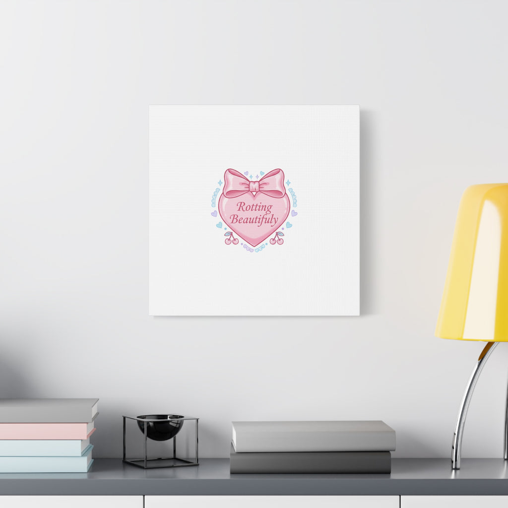 Rotting Beautifully Canvas | Coquette ribbon art, pastel humor