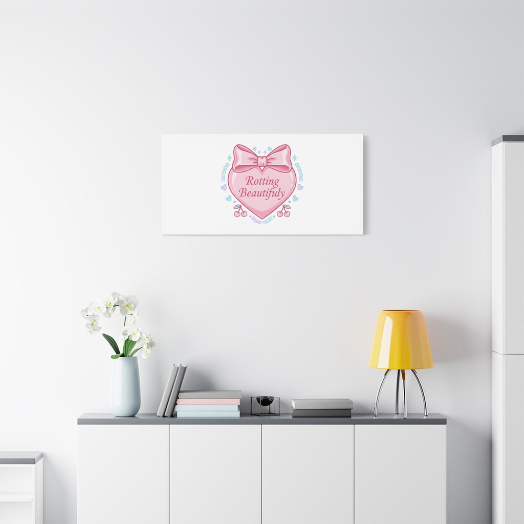 Rotting Beautifully Canvas | Coquette ribbon art, pastel humor