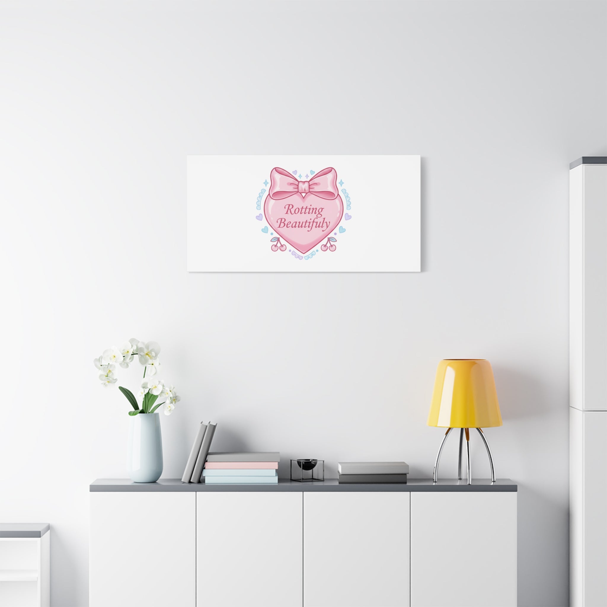 Rotting Beautifully Canvas | Coquette ribbon art, pastel humor