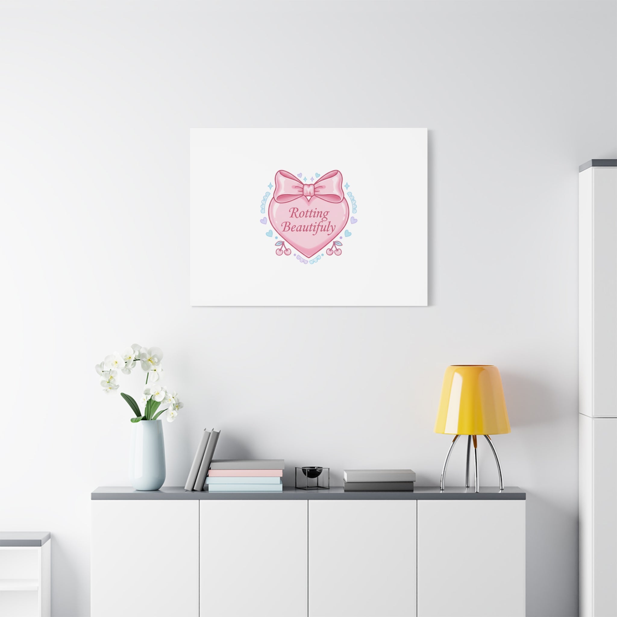 Rotting Beautifully Canvas | Coquette ribbon art, pastel humor