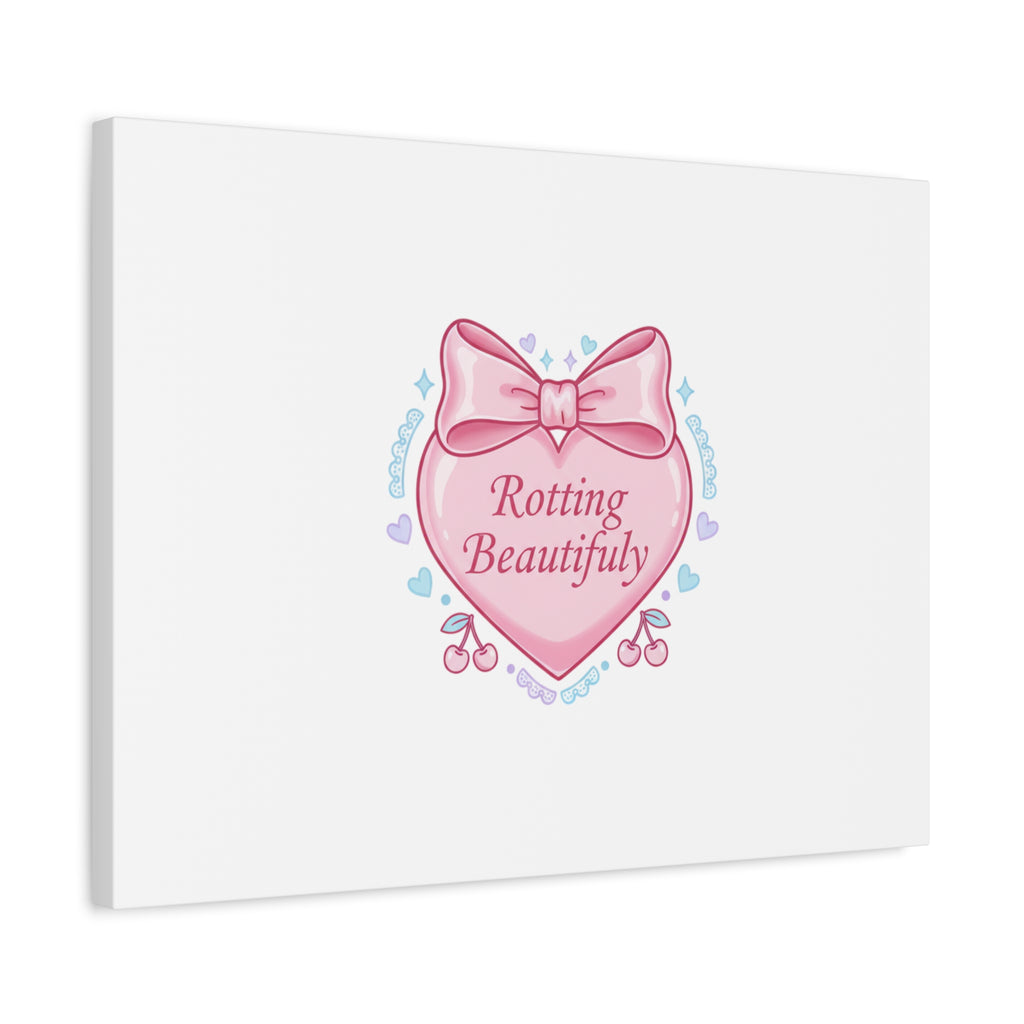 Rotting Beautifully Canvas | Coquette ribbon art, pastel humor