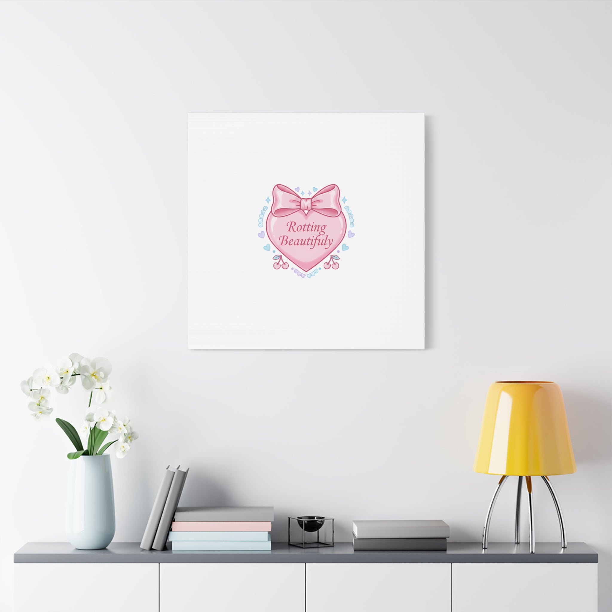 Rotting Beautifully Canvas | Coquette ribbon art, pastel humor
