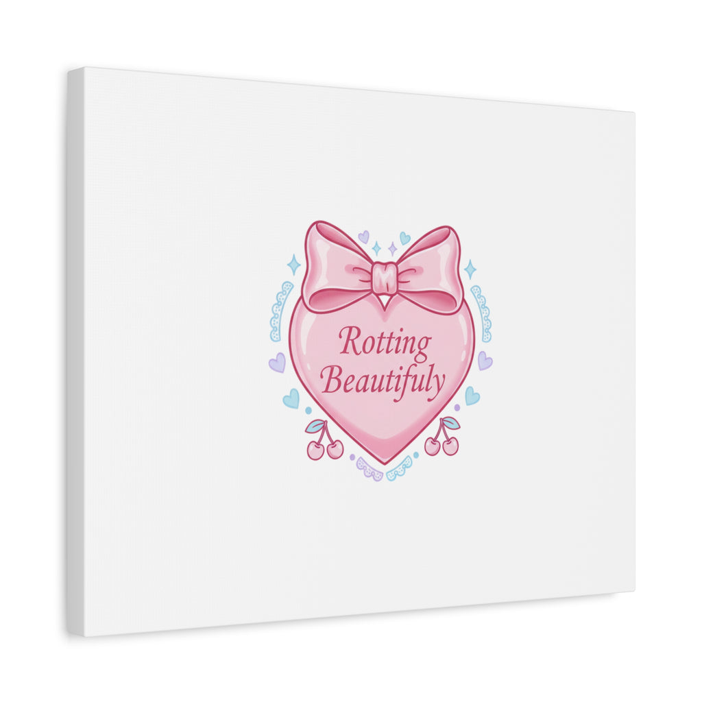 Rotting Beautifully Canvas | Coquette ribbon art, pastel humor