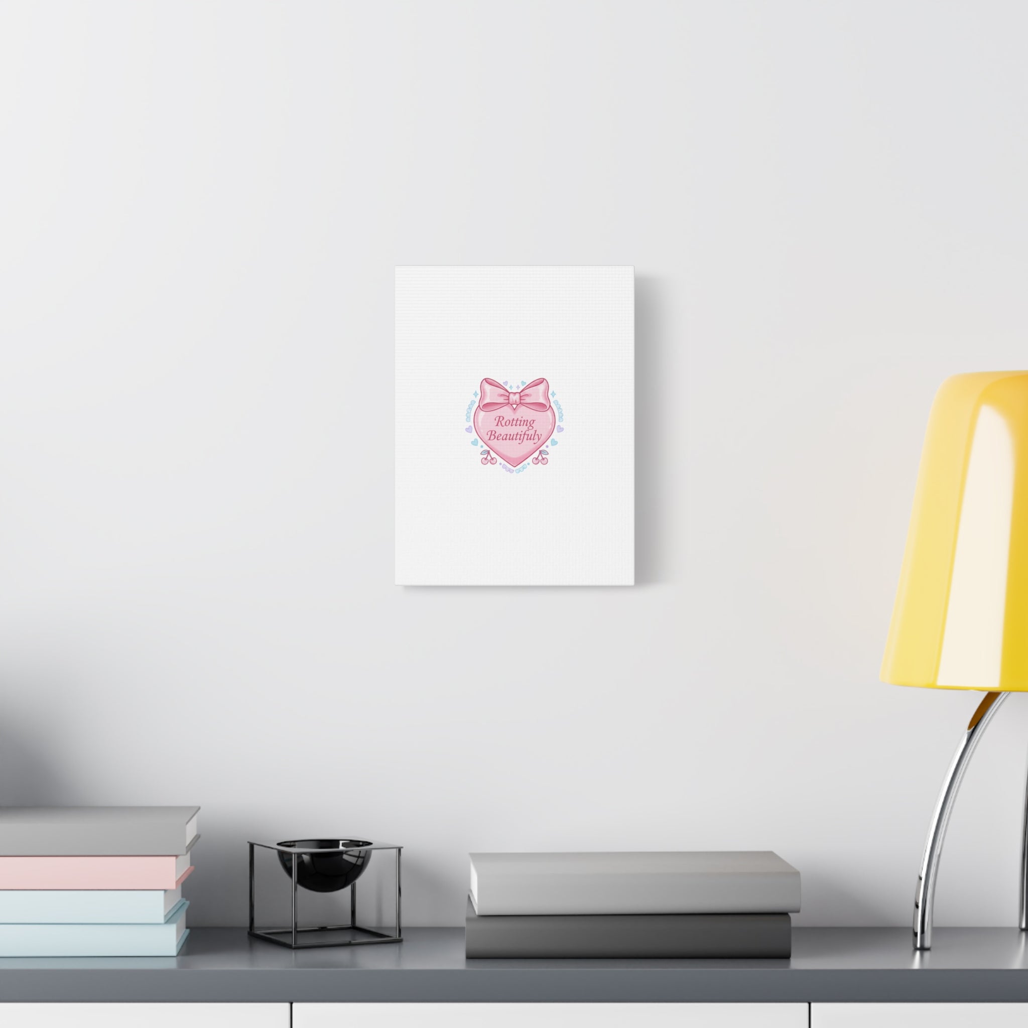 Rotting Beautifully Canvas | Coquette ribbon art, pastel humor