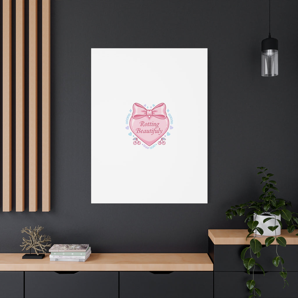Rotting Beautifully Canvas | Coquette ribbon art, pastel humor