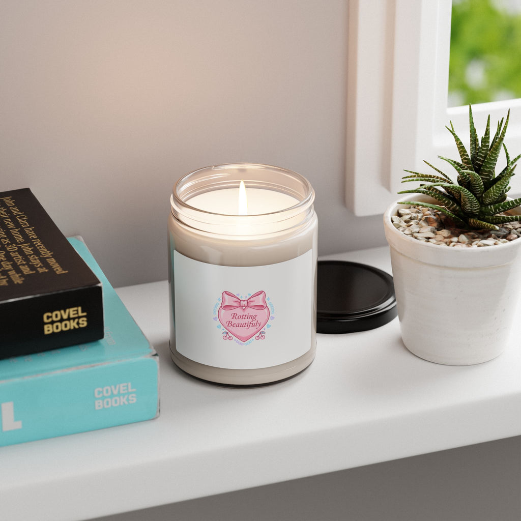Rotting Beautifully Candle | Coquette Ribbon Humor, Pastel Lace Aesthetic