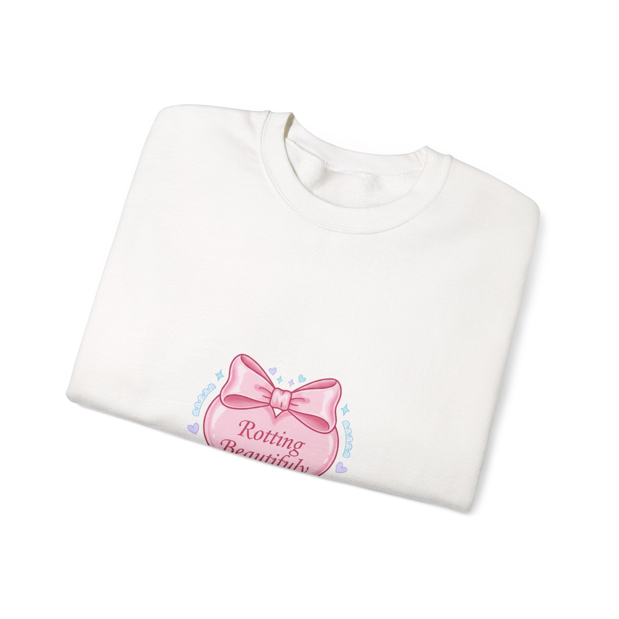 Rotting Beautifully Crewneck Sweatshirt | coquette ribbon, pastel humor