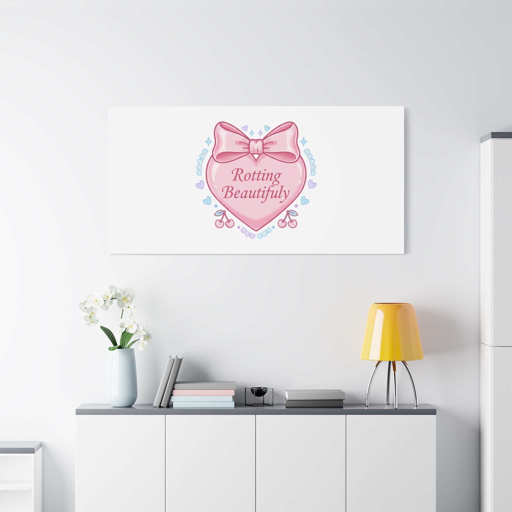 Rotting Beautifully Canvas | Coquette ribbon art, pastel humor