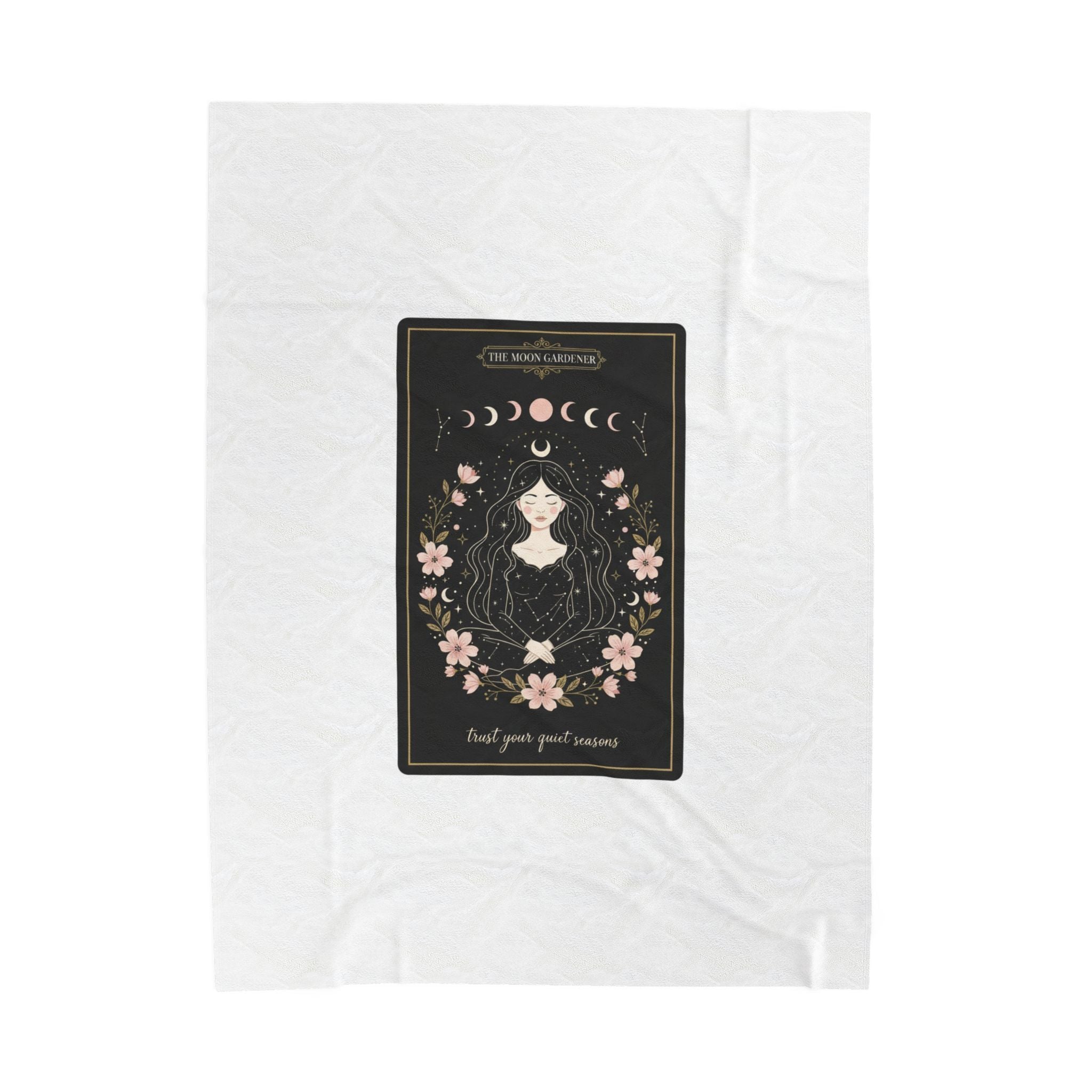 Mystic Moon Tarot Card Velveteen Plush Blanket | celestial line art, modern tarot