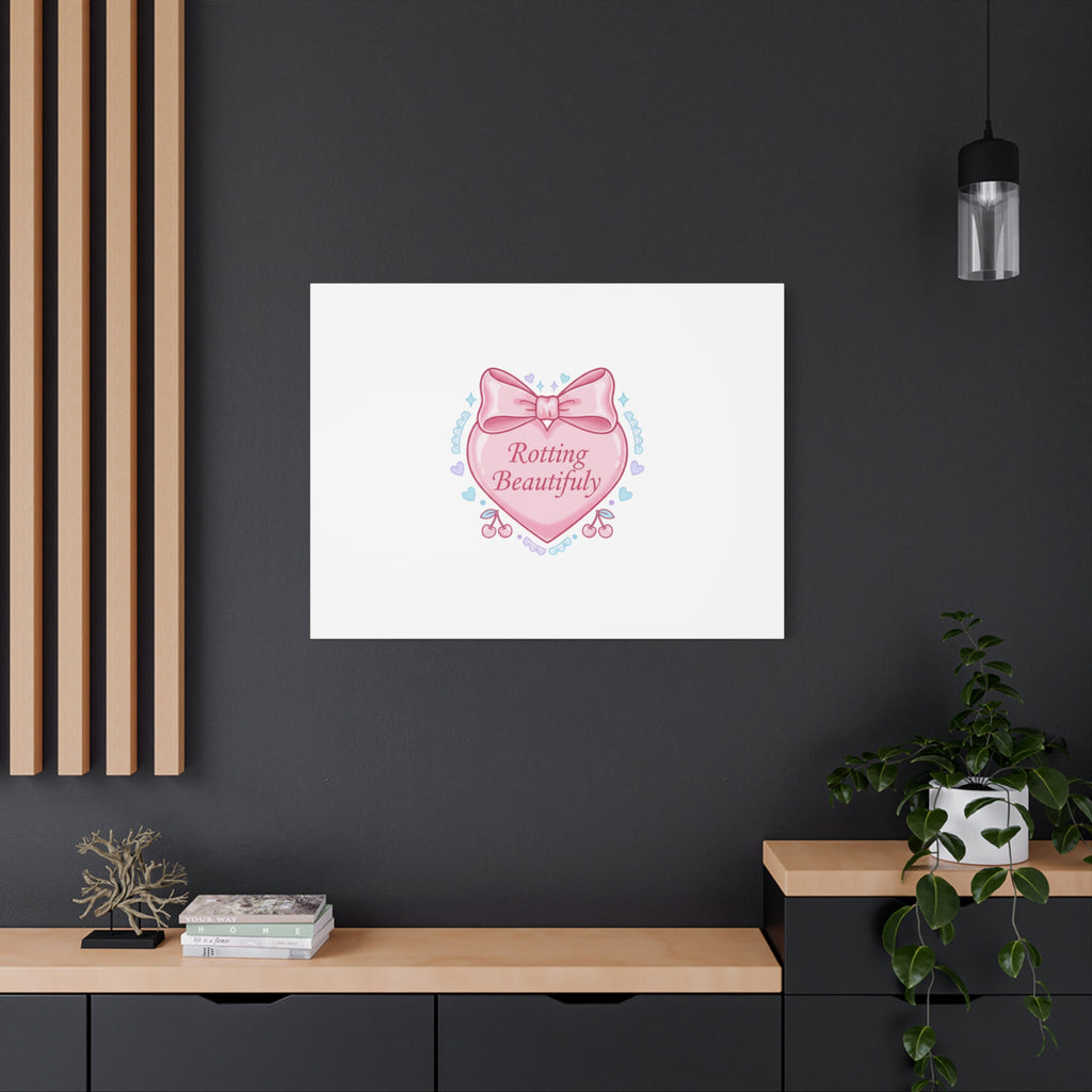 Rotting Beautifully Canvas | Coquette ribbon art, pastel humor