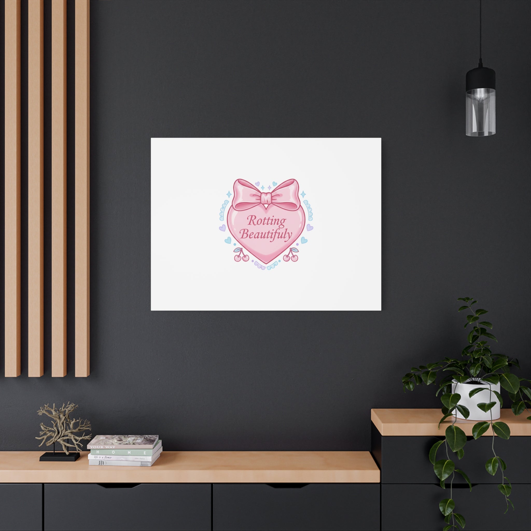 Rotting Beautifully Canvas | Coquette ribbon art, pastel humor