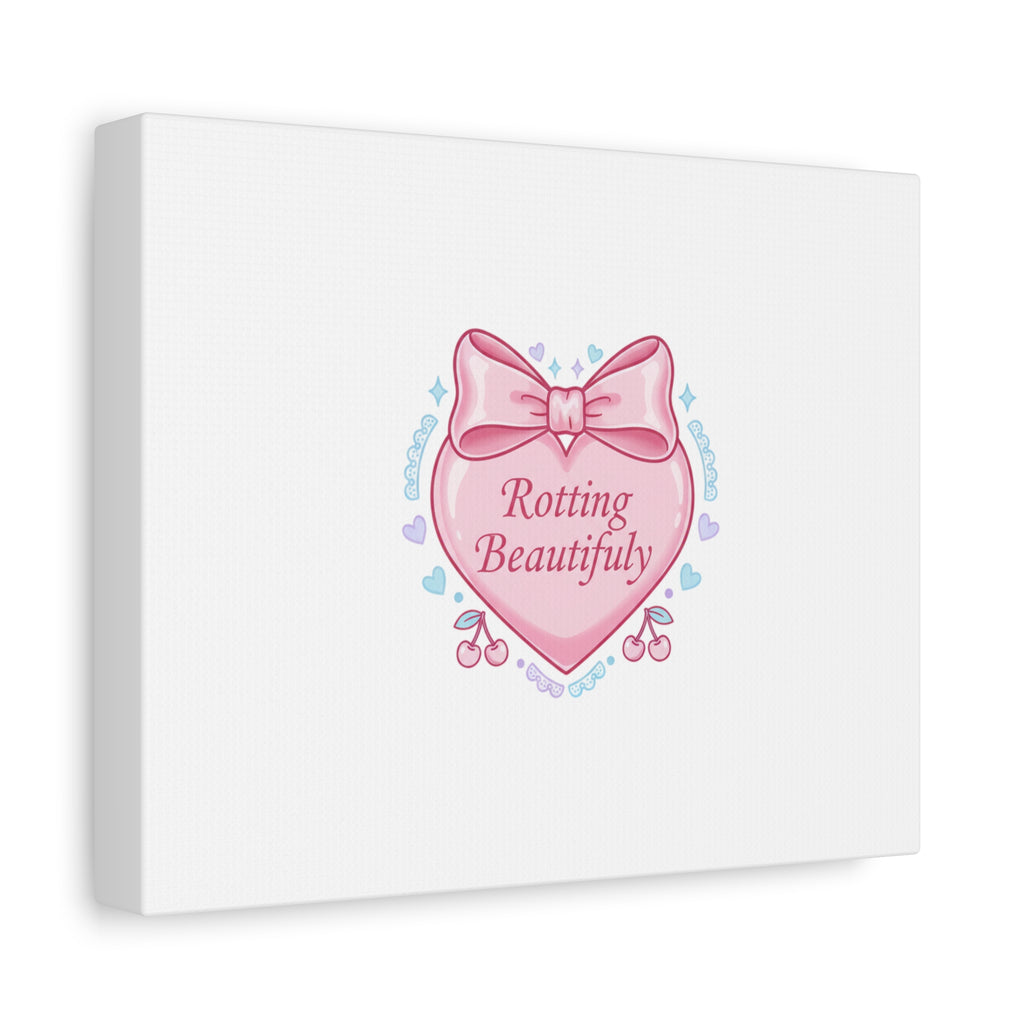 Rotting Beautifully Canvas | Coquette ribbon art, pastel humor