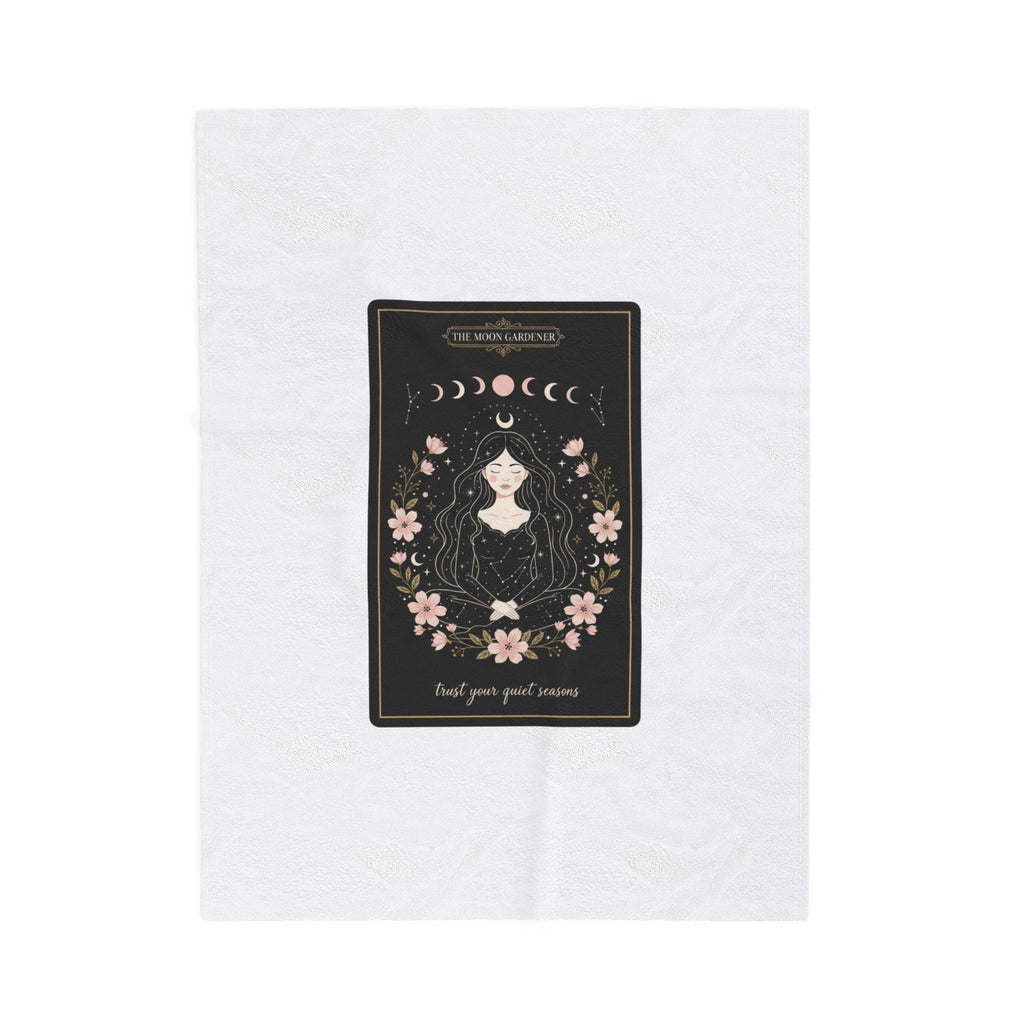 Mystic Moon Tarot Card Velveteen Plush Blanket | celestial line art, modern tarot