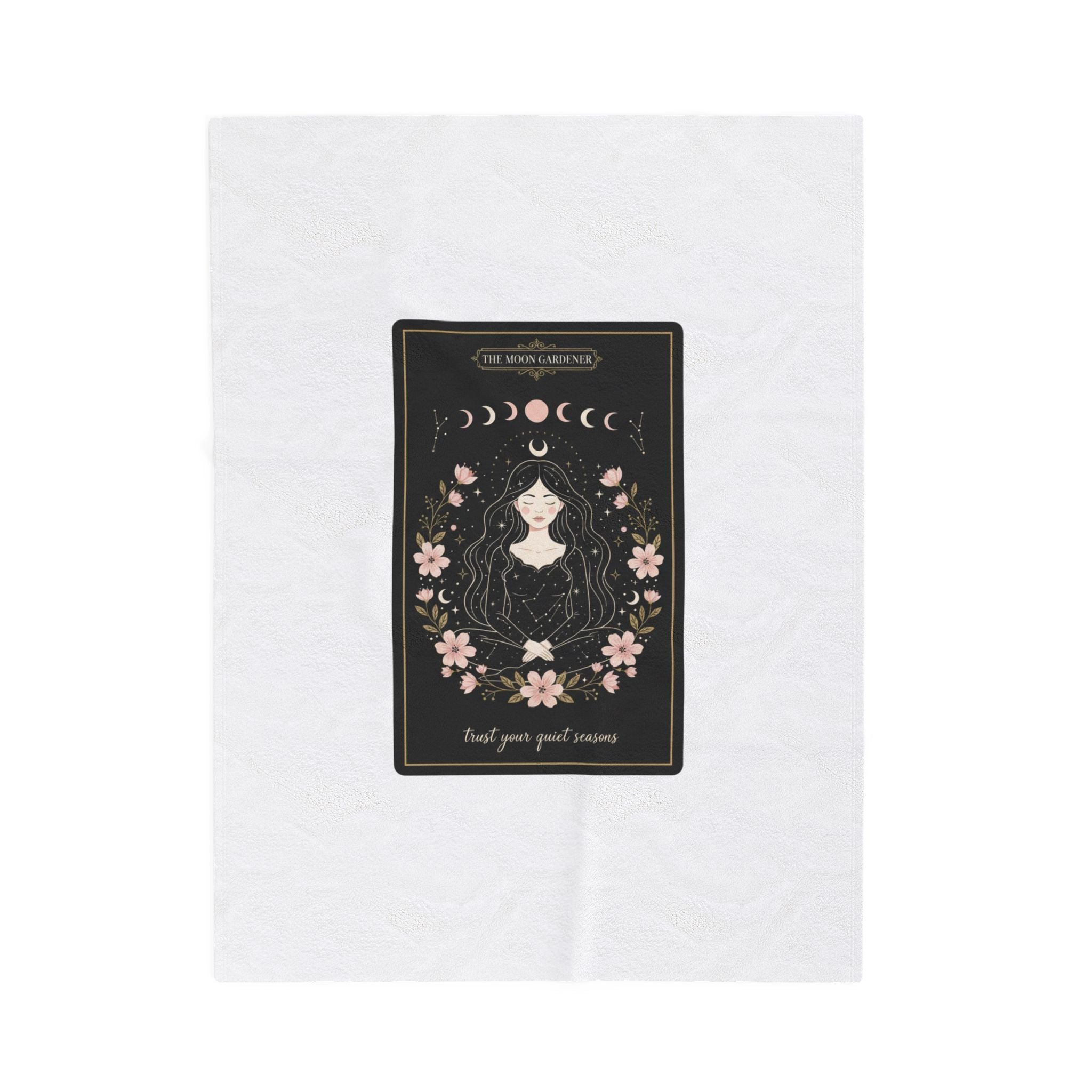 Mystic Moon Tarot Card Velveteen Plush Blanket | celestial line art, modern tarot